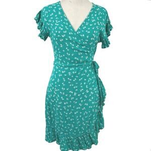 Billabong Floral Wrap Mini Dress Beach Surfer Boho Blue Women S